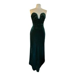 Reformation Malini Velvet Green Dress Size 4 Strapless Sweetheart Column